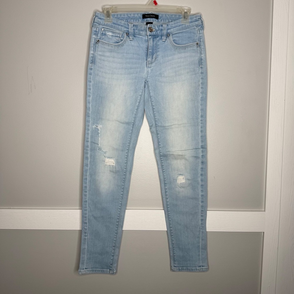 White House Black Market Girlfriend Jeans Womens 00 Lt Blue Distressed Stretch